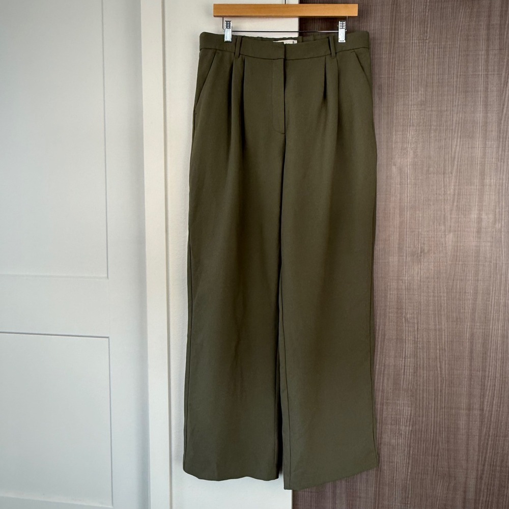 Abercrombie & Fitch Olive Green Sloane Tailored Wide Leg Trouser Pants Long - Picture 3 of 12